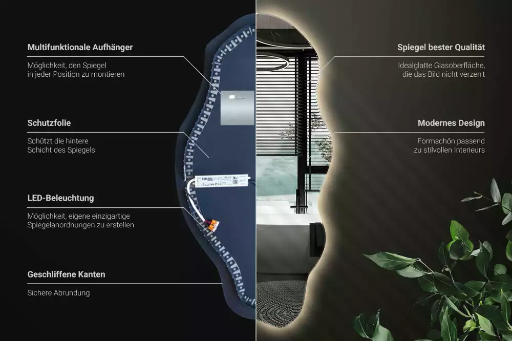 Oglindă asimetrică spot iluminat cu LED