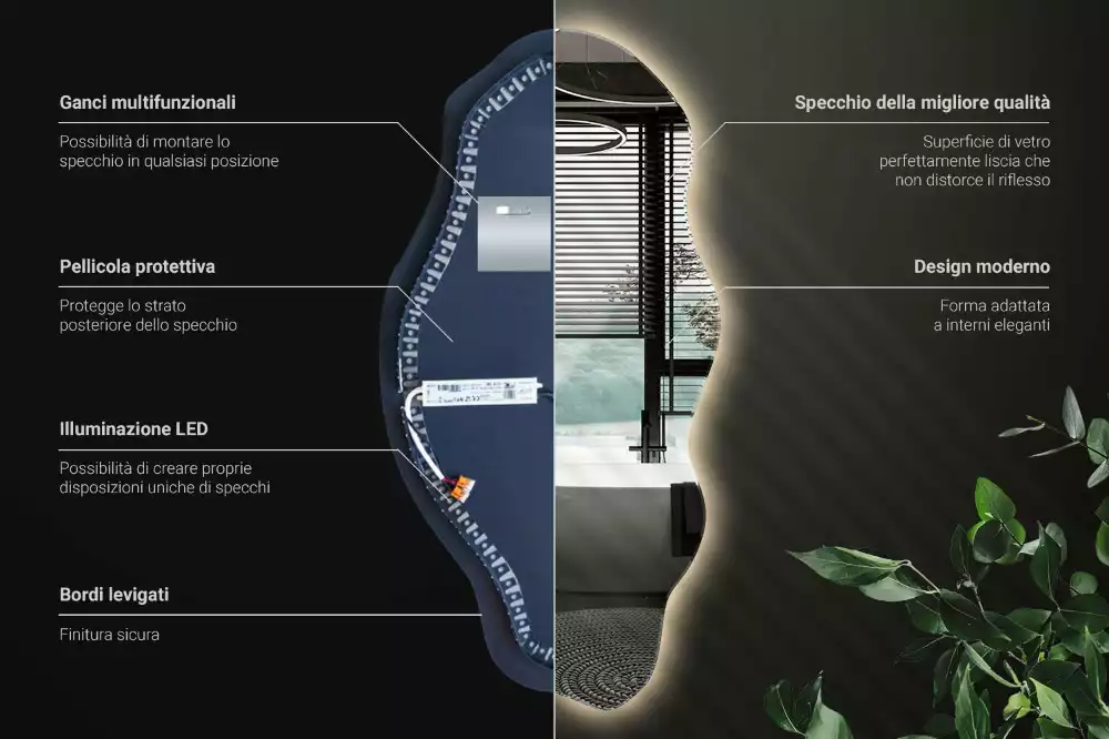 Oglindă asimetrică spot iluminat cu LED