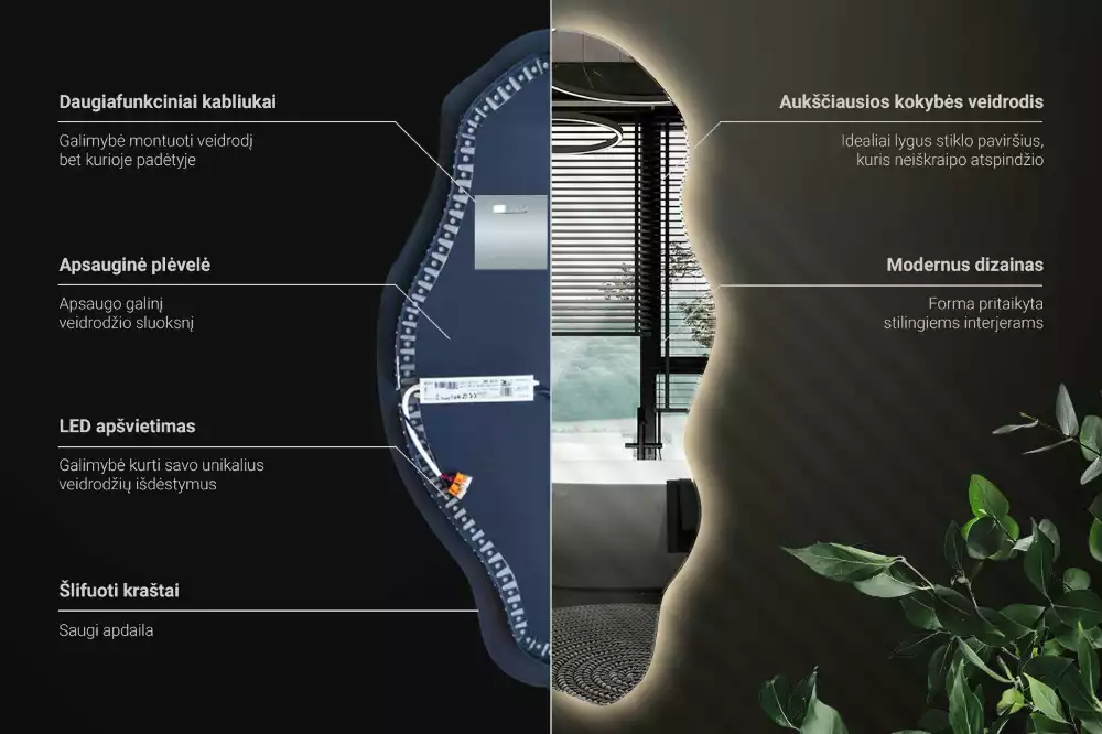 Oglindă asimetrică spot iluminat cu LED
