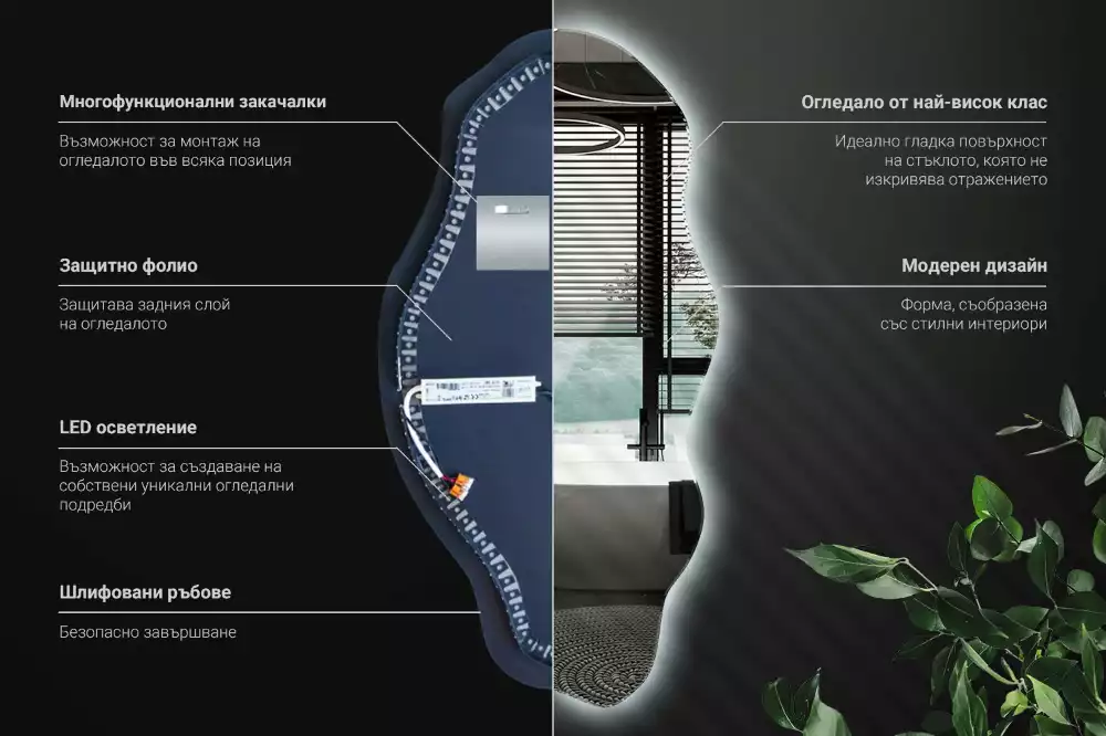 Oglindă asimetrică spot iluminat cu LED