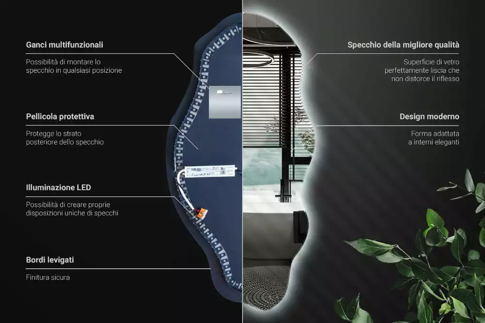 Oglindă asimetrică spot iluminat cu LED