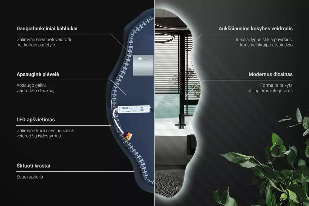 Oglindă asimetrică spot iluminat cu LED