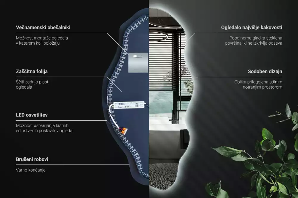 Oglindă asimetrică spot iluminat cu LED