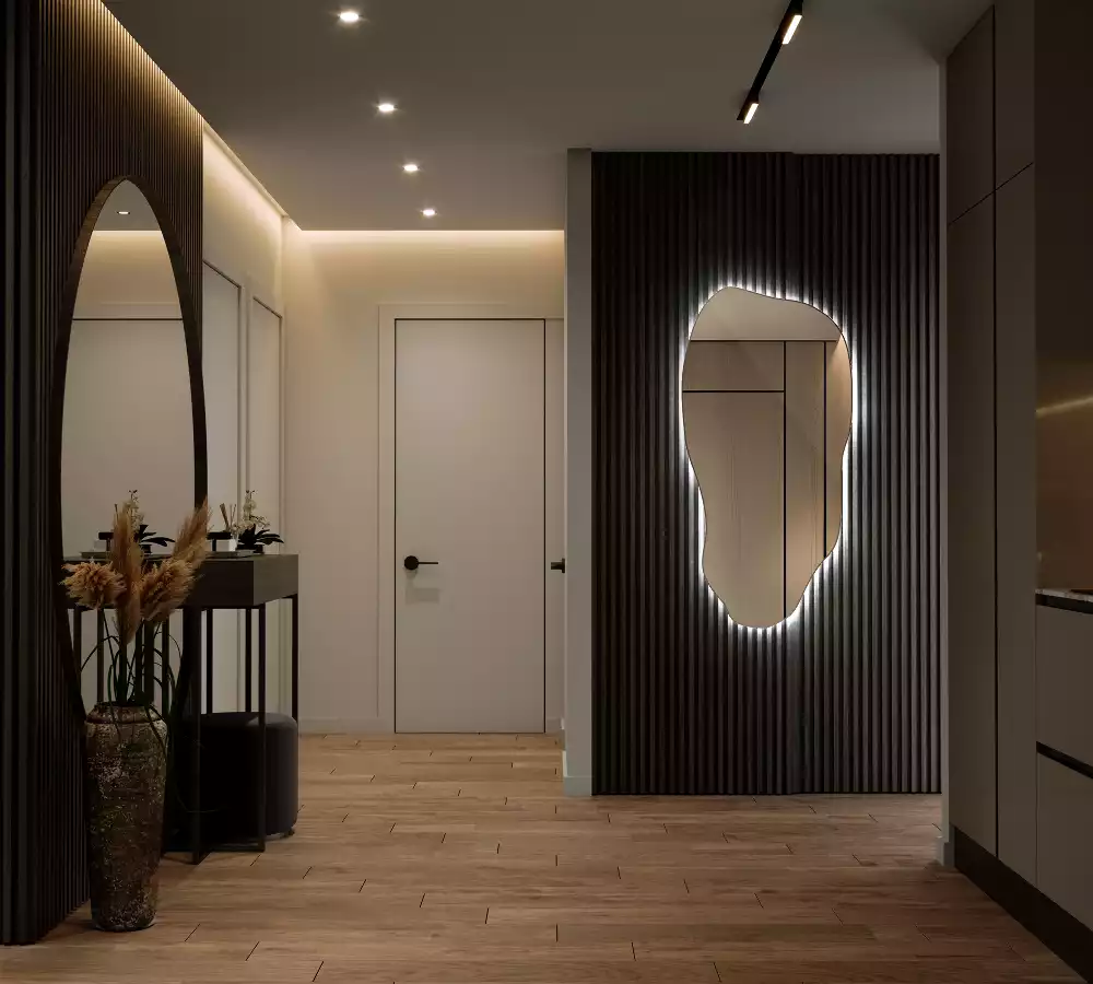 Oglindă asimetrică cu LED elegantă