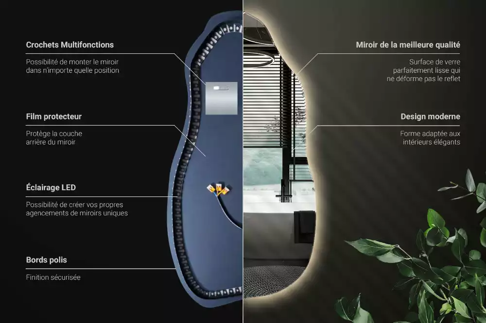 Oglindă asimetrică cu LED elegantă