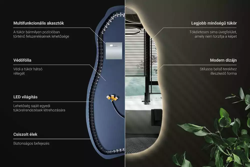 Oglindă asimetrică cu LED elegantă