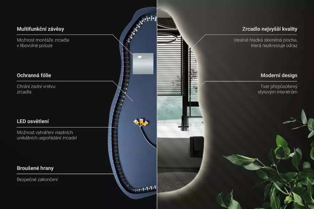 Oglindă asimetrică cu LED elegantă
