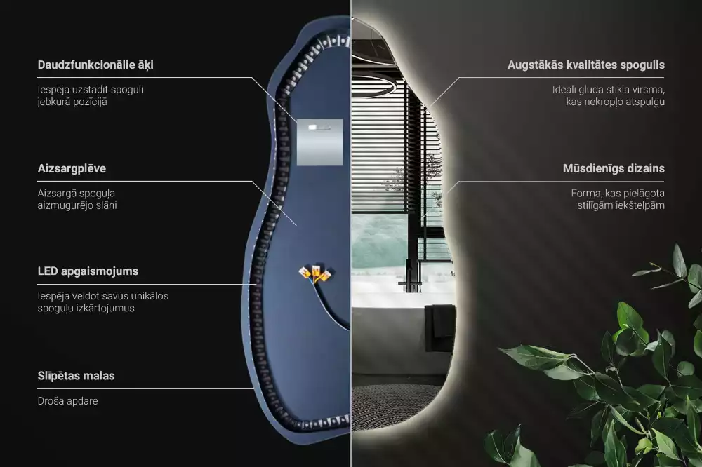 Oglindă asimetrică cu LED elegantă