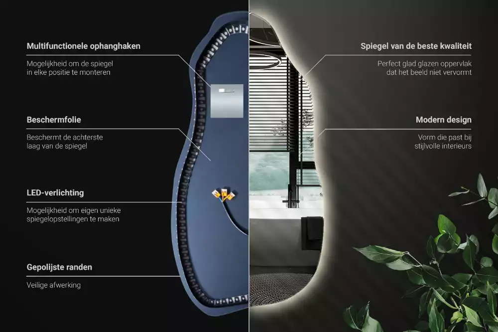 Oglindă asimetrică cu LED elegantă