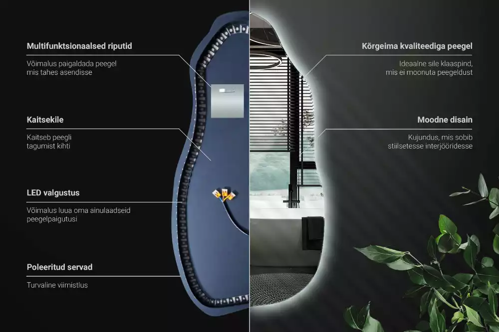 Oglindă asimetrică cu LED elegantă