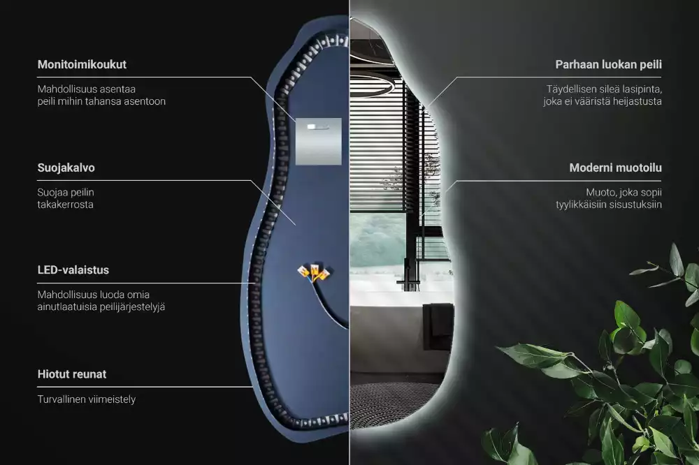 Oglindă asimetrică cu LED elegantă