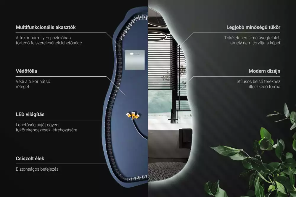 Oglindă asimetrică cu LED elegantă