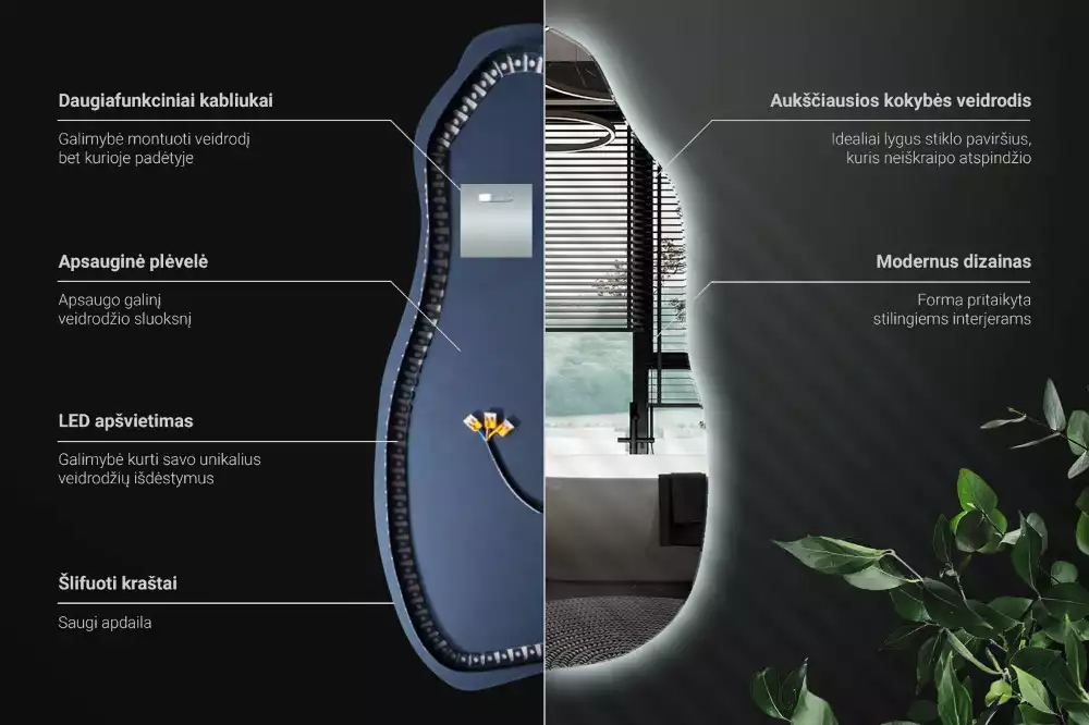 Oglindă asimetrică cu LED elegantă