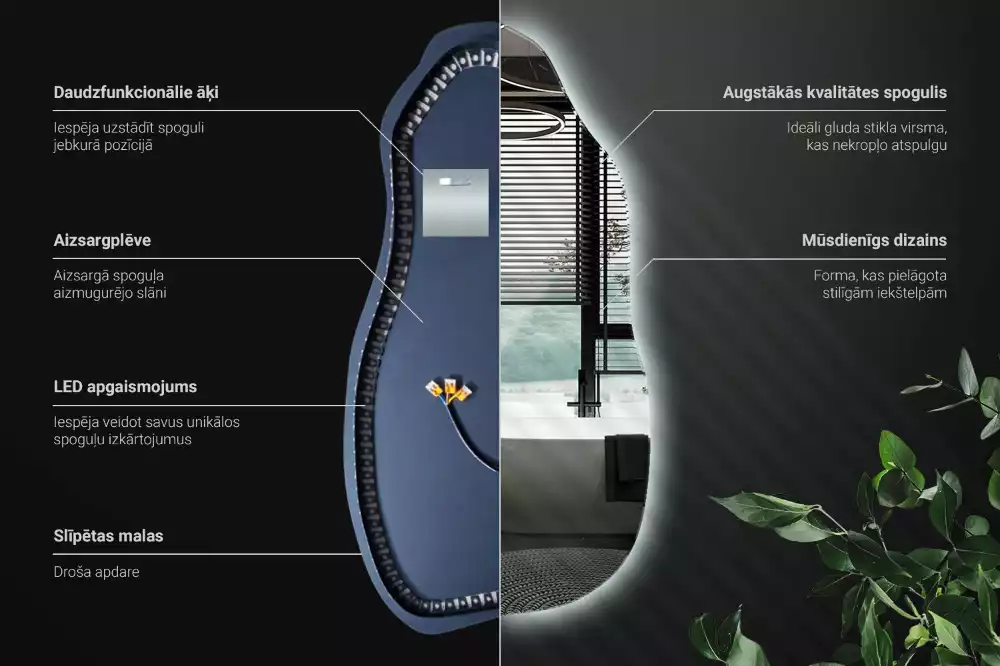 Oglindă asimetrică cu LED elegantă