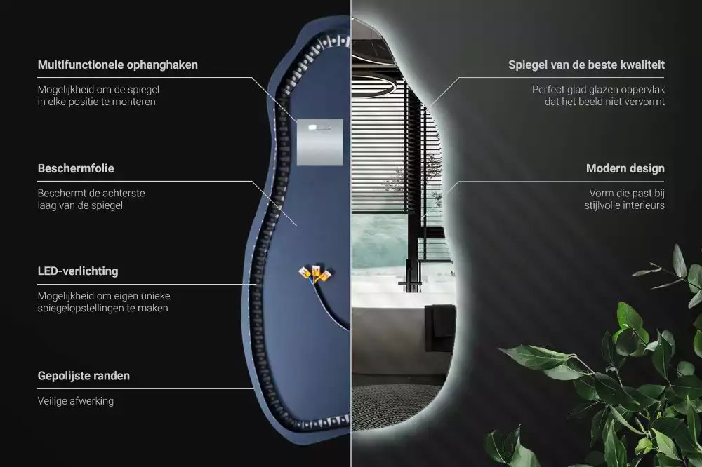 Oglindă asimetrică cu LED elegantă