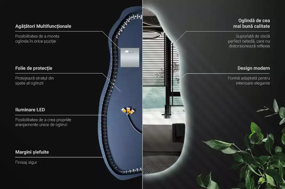 Oglindă asimetrică cu LED elegantă