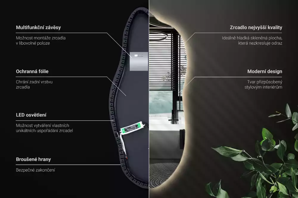 Oglindă asimetrica cu led elegantă
