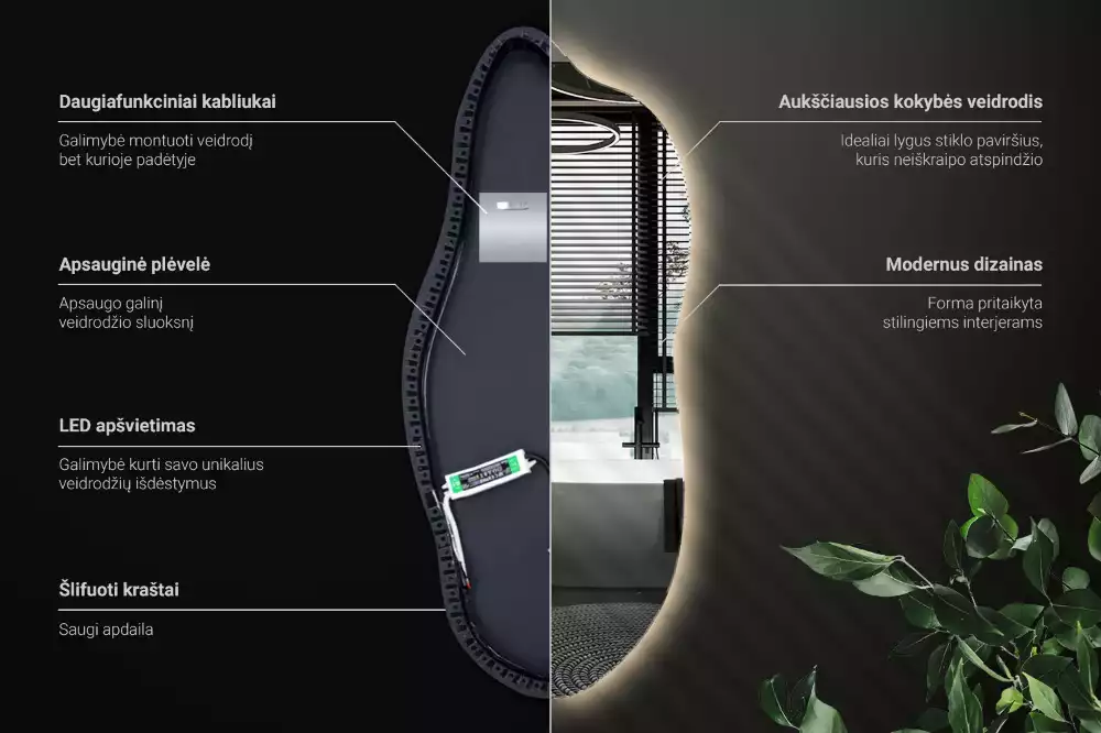 Oglindă asimetrica cu led elegantă