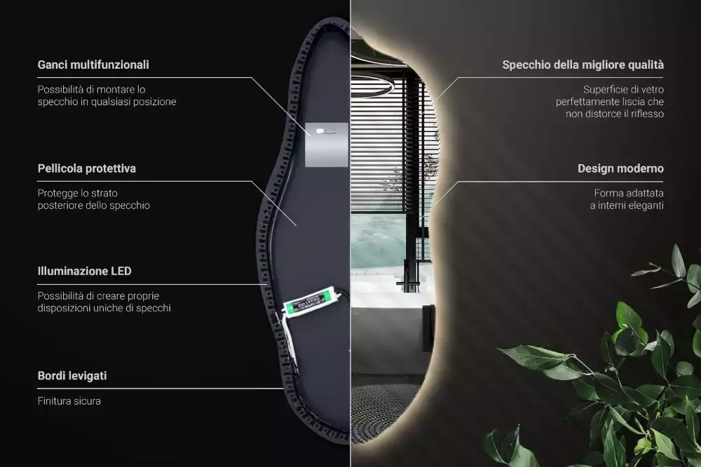 Oglindă asimetrica cu led elegantă