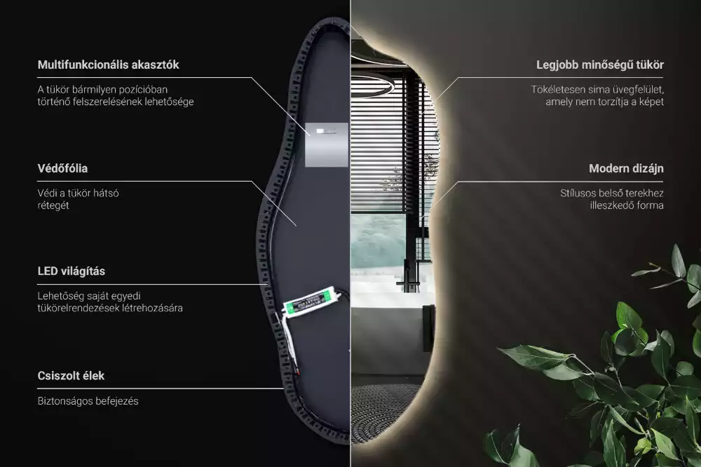 Oglindă asimetrica cu led elegantă