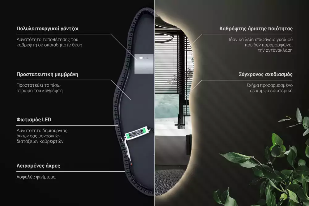 Oglindă asimetrica cu led elegantă