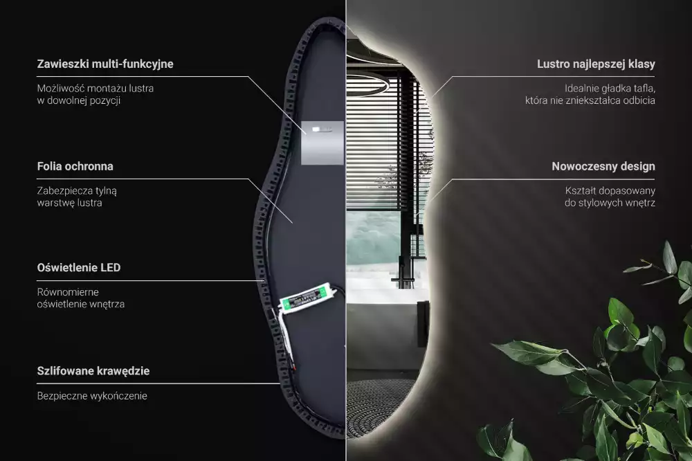 Oglindă asimetrica cu led elegantă