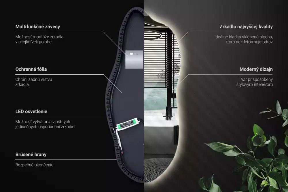 Oglindă asimetrica cu led elegantă
