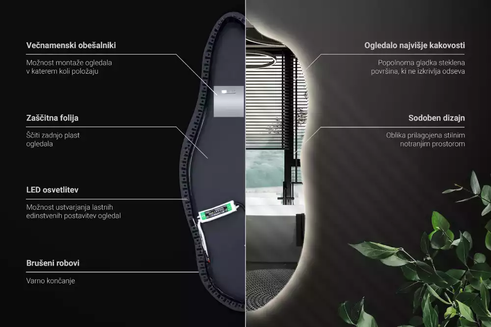 Oglindă asimetrica cu led elegantă