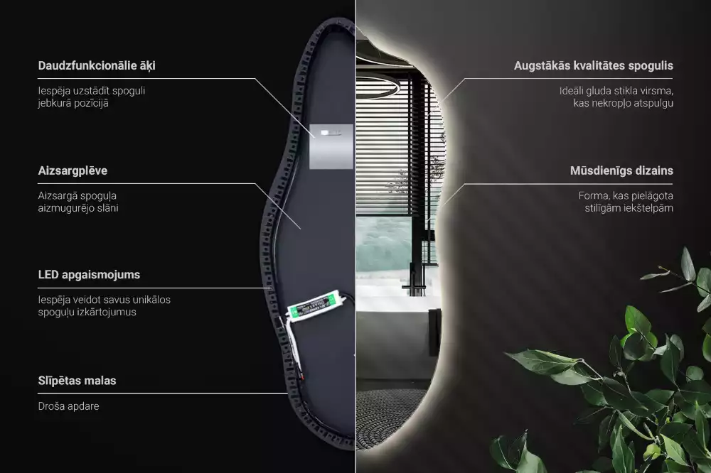 Oglindă asimetrica cu led elegantă