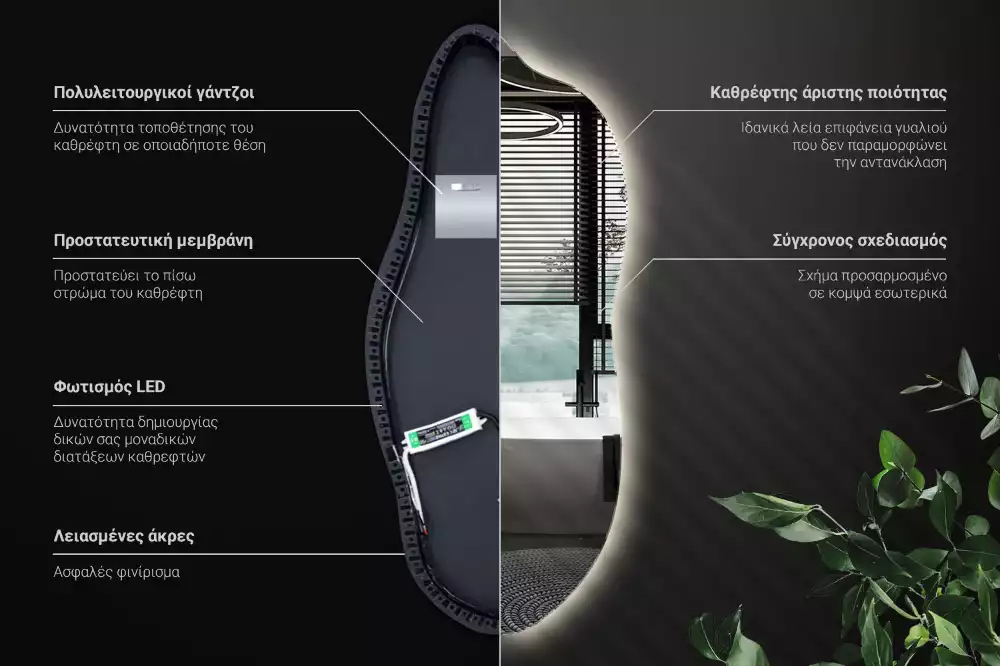 Oglindă asimetrica cu led elegantă