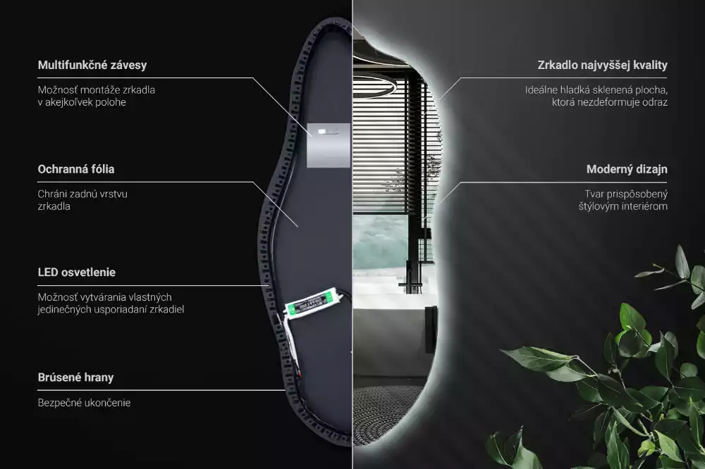 Oglindă asimetrica cu led elegantă