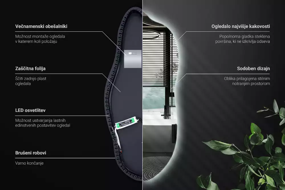 Oglindă asimetrica cu led elegantă