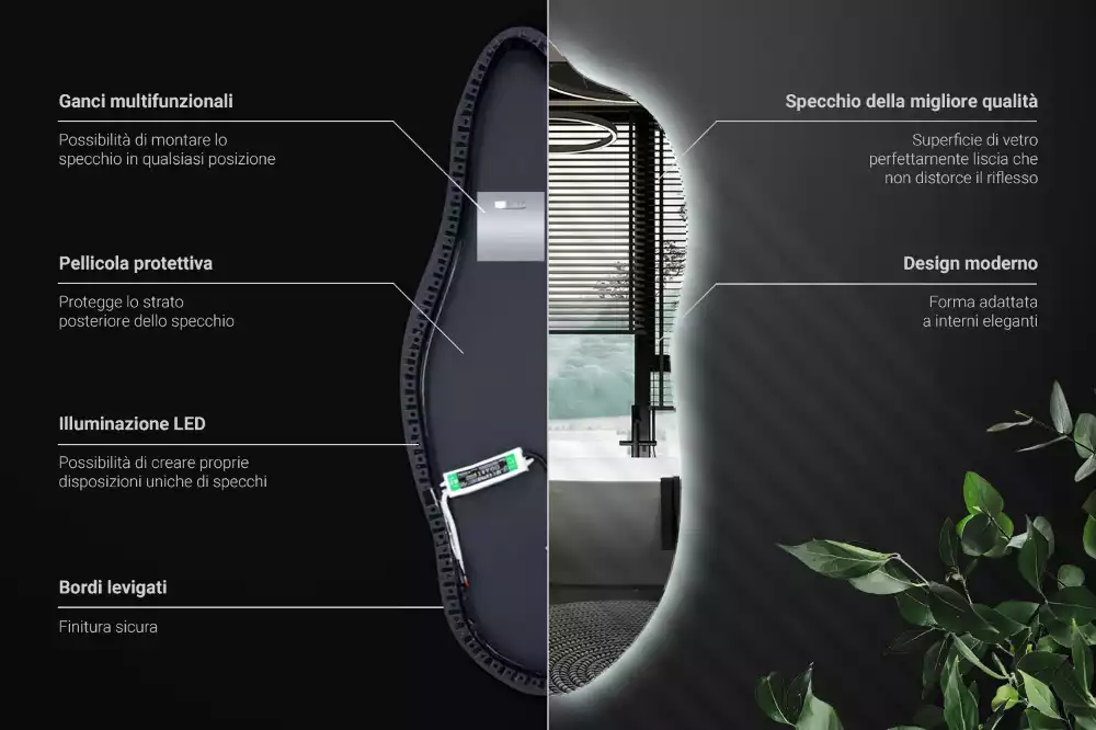 Oglindă asimetrica cu led elegantă