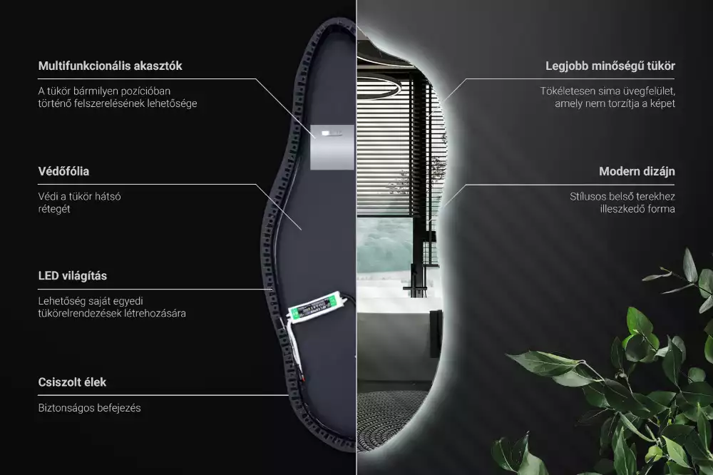 Oglindă asimetrica cu led elegantă