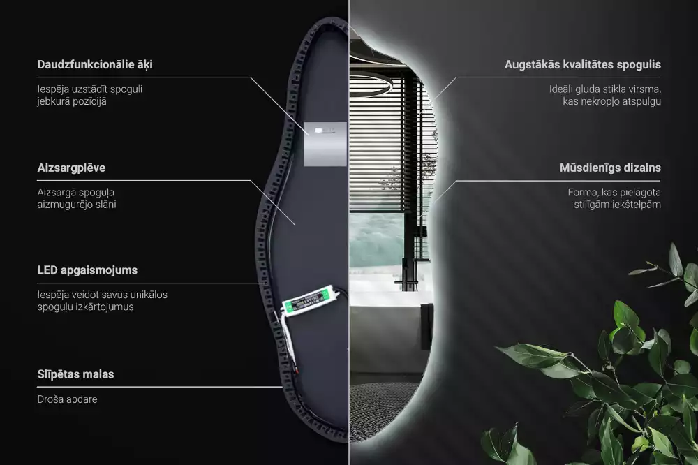 Oglindă asimetrica cu led elegantă