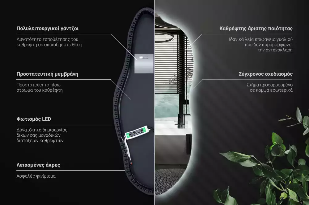 Oglindă asimetrica cu led elegantă