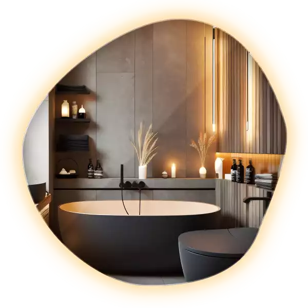 Oglindă asimetrică cu LED pentru perete