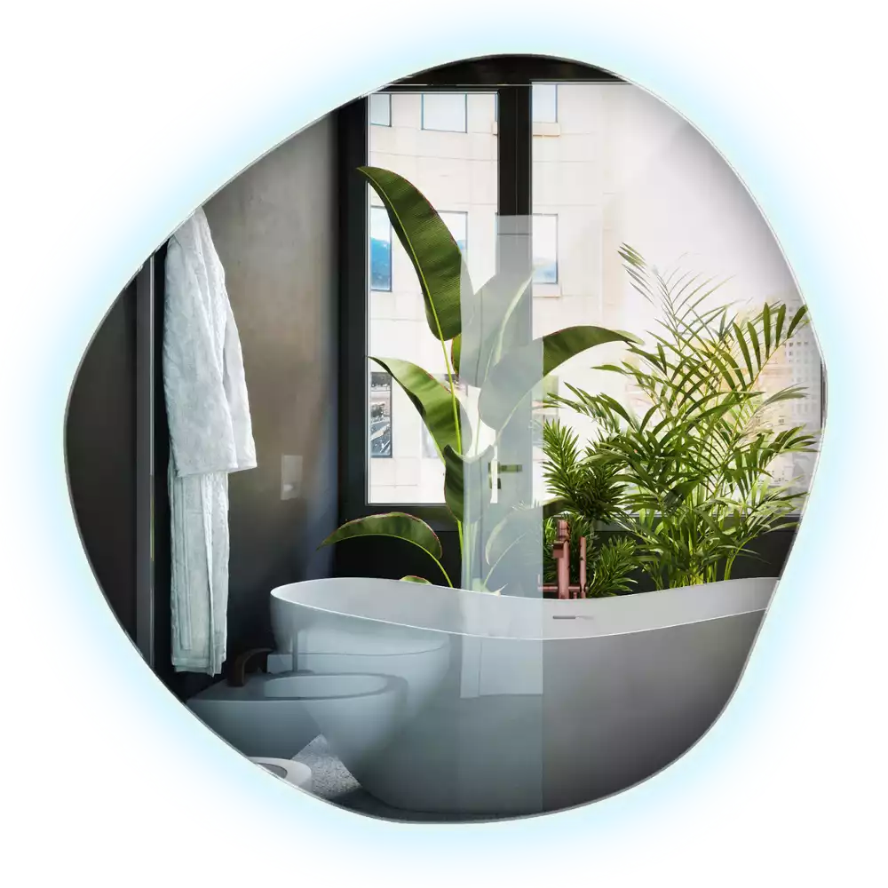 Oglindă asimetrică cu LED pentru perete