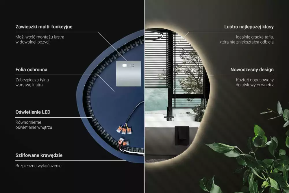 Oglindă asimetrică cu LED pentru perete