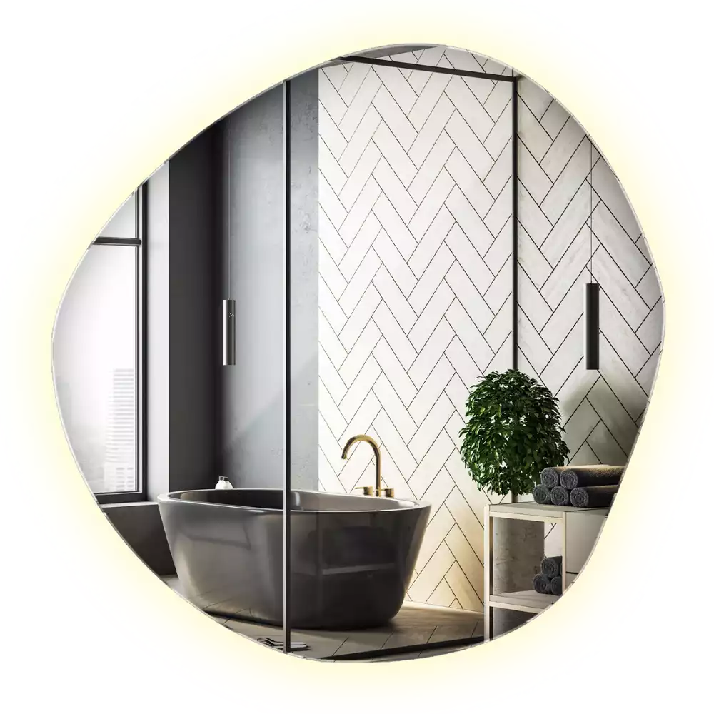 Oglindă asimetrică cu LED pentru perete