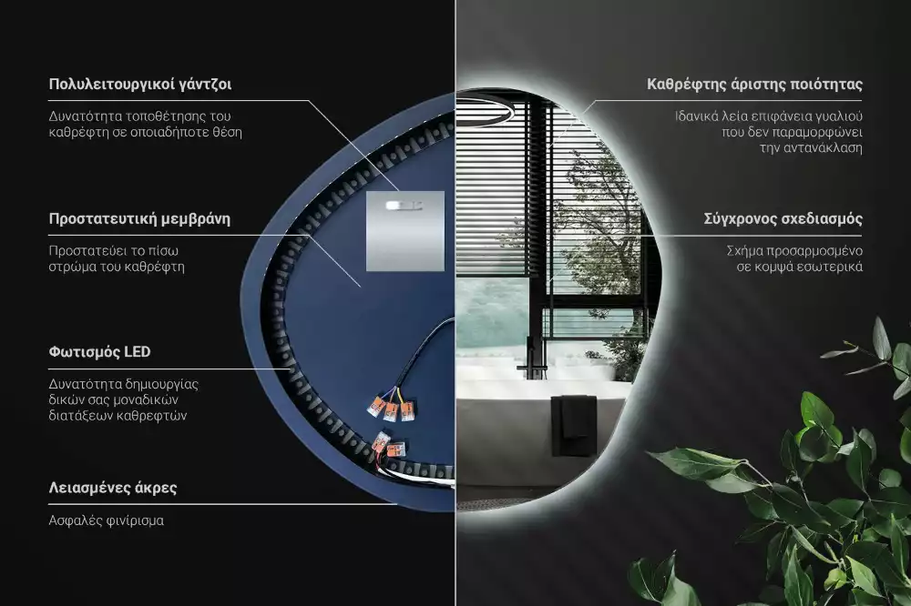 Oglindă asimetrică cu LED pentru perete