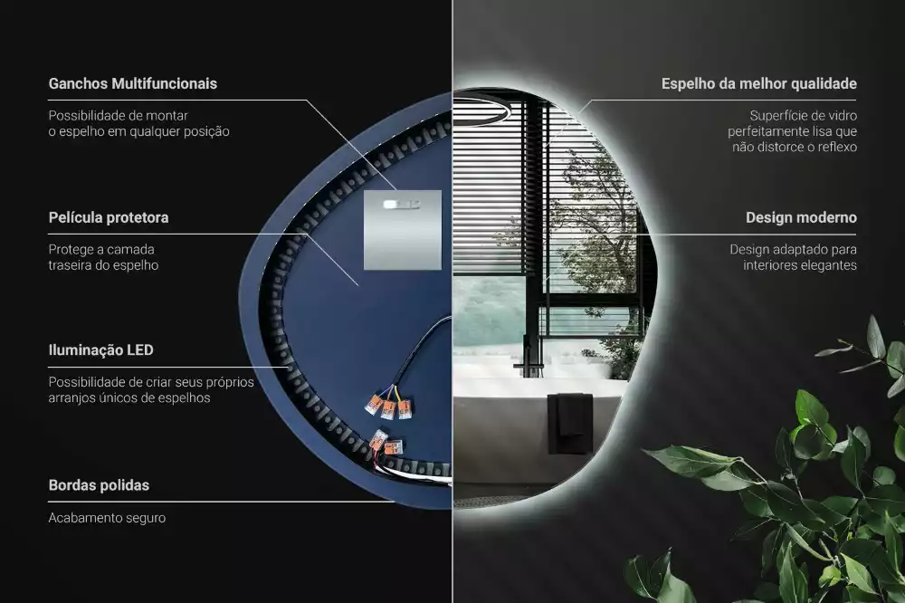 Oglindă asimetrică cu LED pentru perete