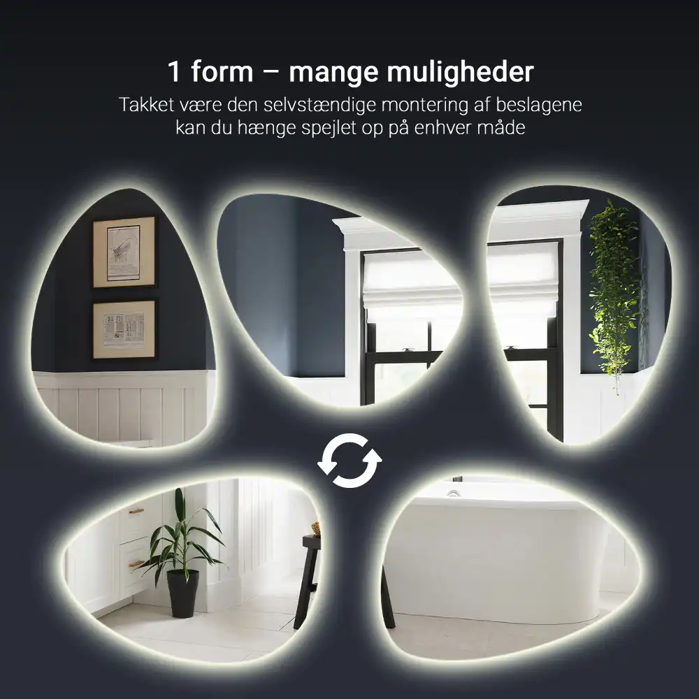 Oglindă cu formă de ou cu iluminare LED de perete