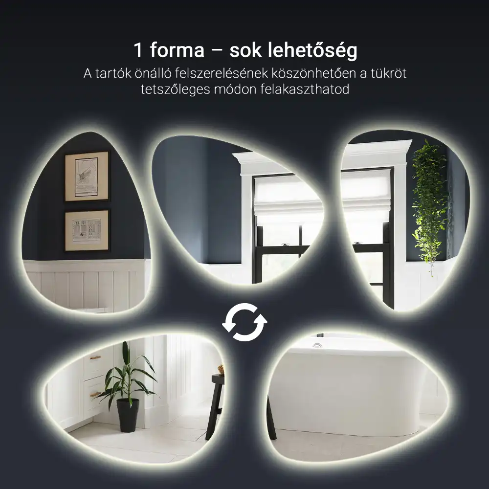 Oglindă cu formă de ou cu iluminare LED de perete