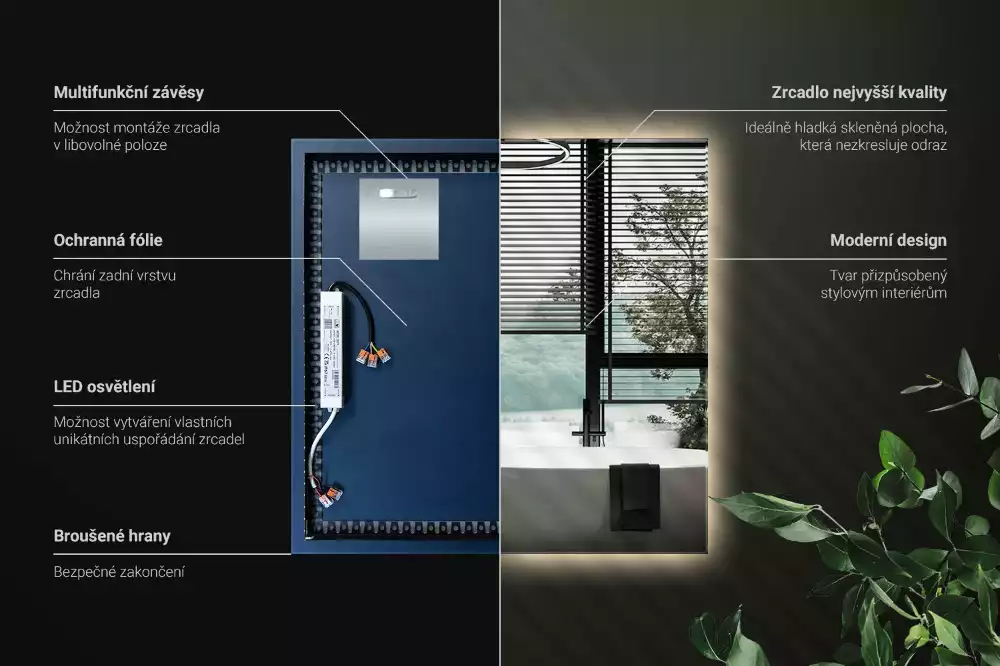Oglindă pătrată LED modern