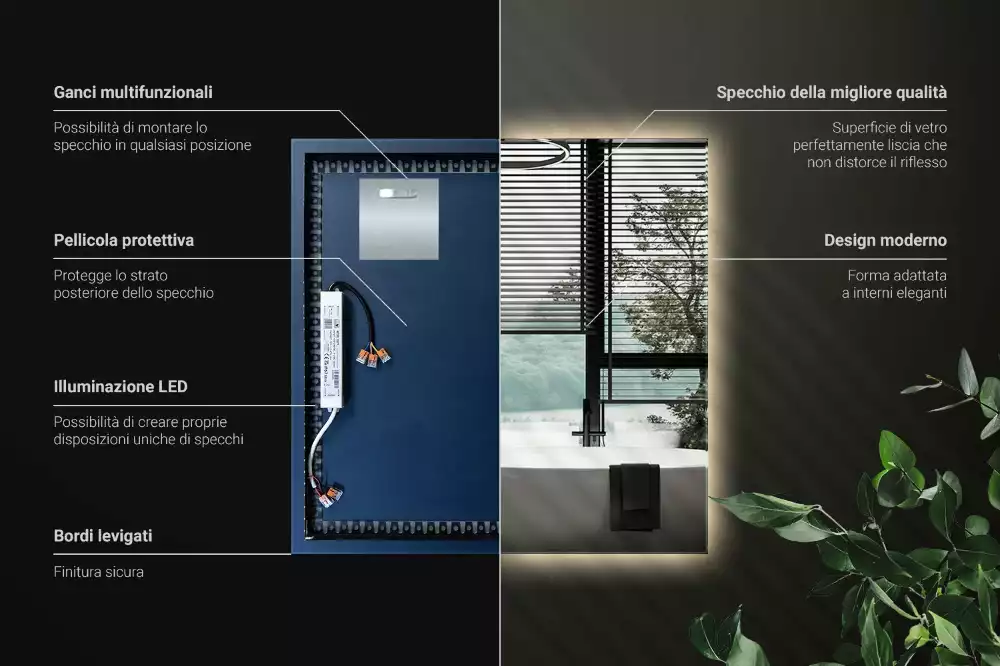 Oglindă pătrată LED modern