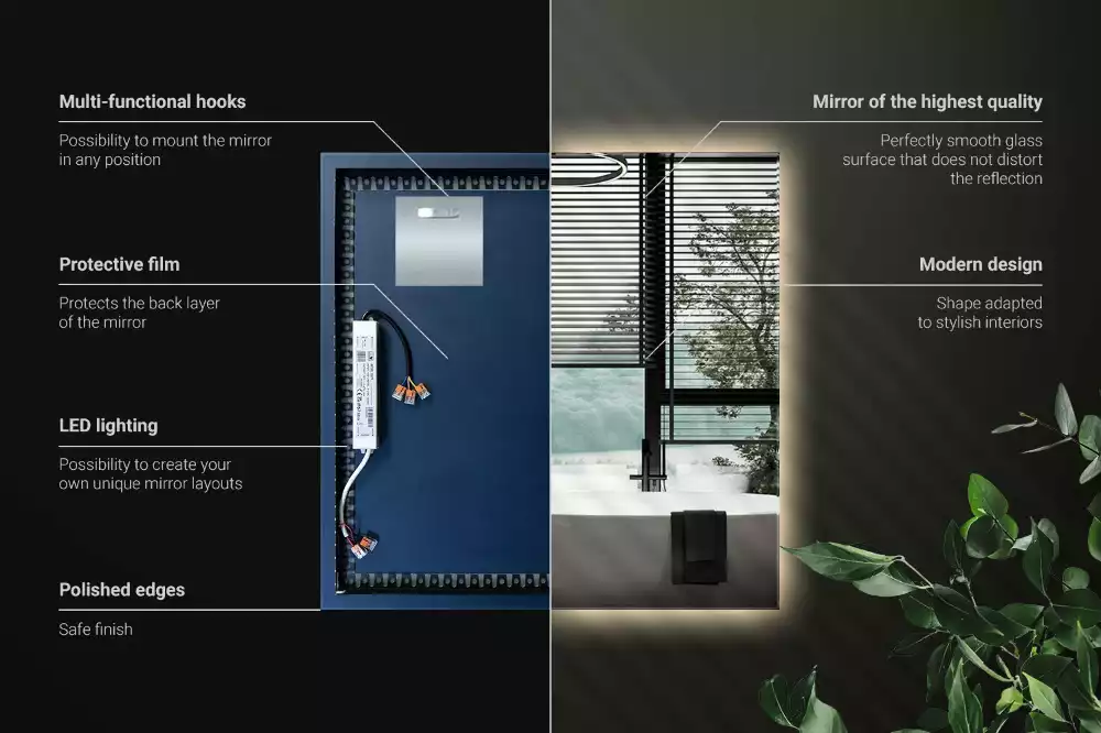 Oglindă pătrată LED modern