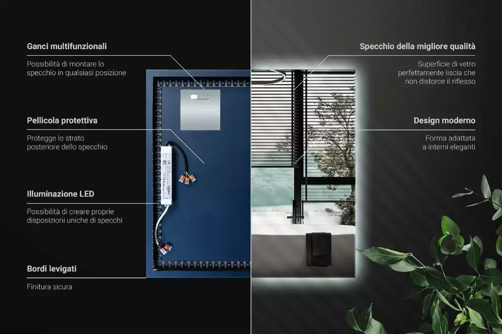 Oglindă pătrată LED modern