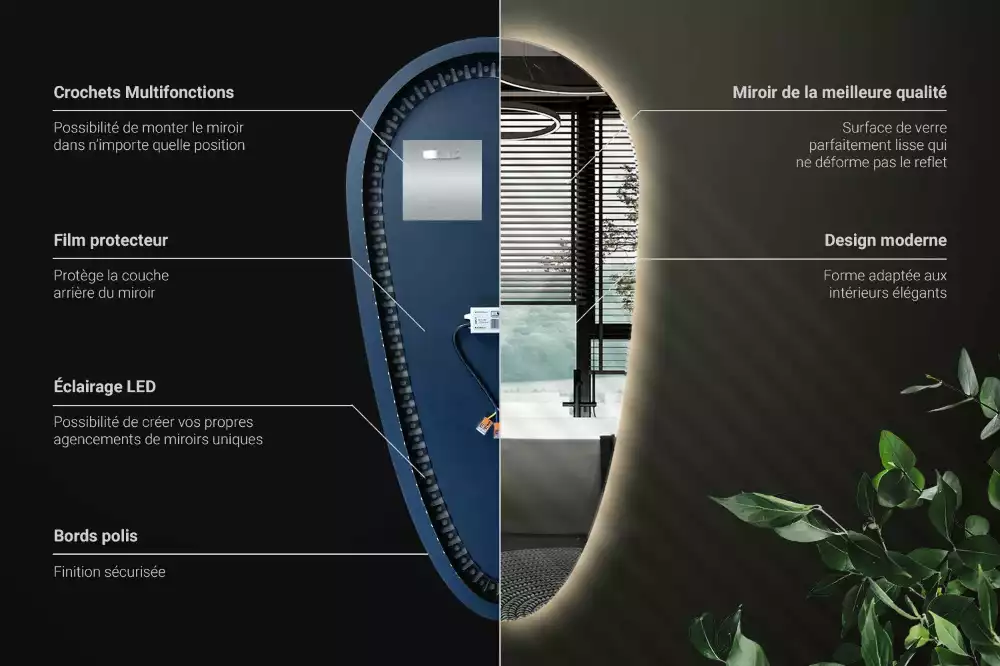 Oglindă organică cu led picătură iluminată