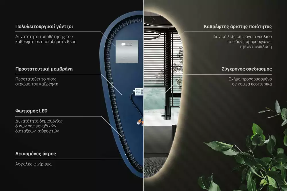 Oglindă organică cu led picătură iluminată